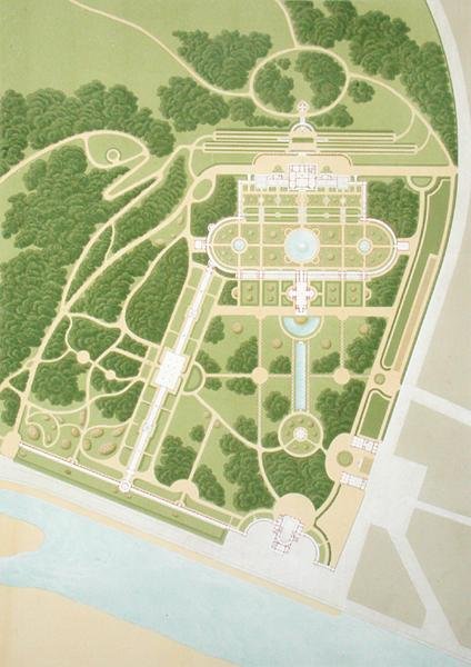 Plan domu i ogrodów króla Guillaume z Wirtembergii, opublikowany w 1860 r. autorstwa German School