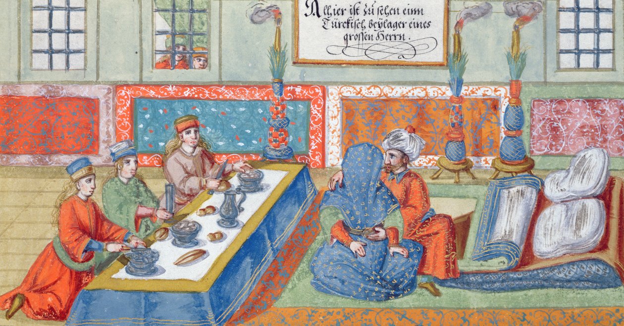 Scena ślubu, z rękopisu o Imperium Osmańskim, ok. 1600 (wc na papierze) autorstwa German School