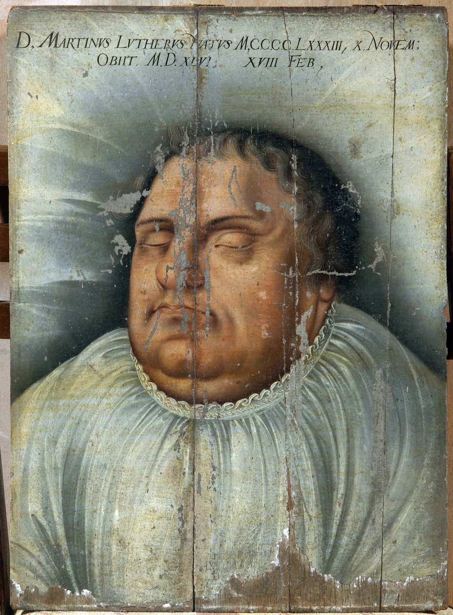 Marcin Luter (1483-1546) na łożu śmierci (M. Luter na łożu śmierci). Anonimowy obraz, olej na drewnie autorstwa German School
