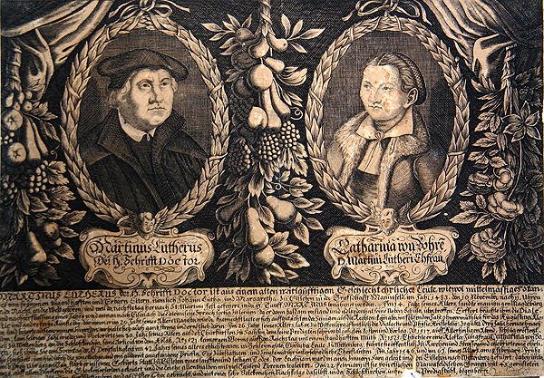 Marcin Luter i jego żona Katarzyna von Bora (rycina) autorstwa German School