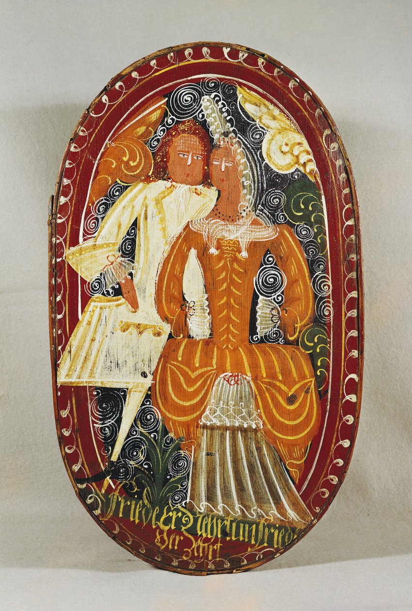 Marcepanowe pudełko przedstawiające mężczyznę i kobietę, ok. 1660 (drewno malowane) autorstwa German School