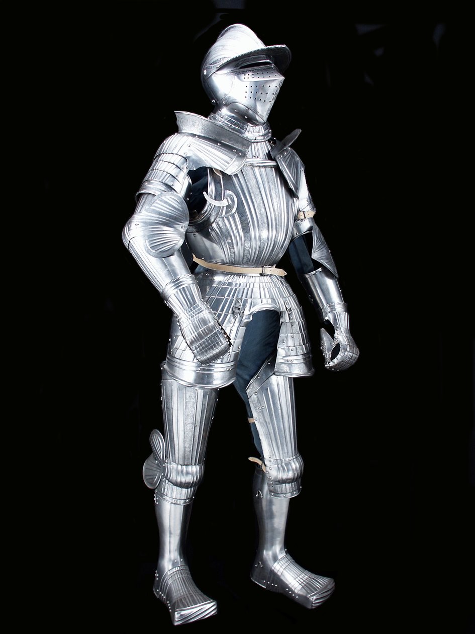 Zbroja polowa „Maksymilian” z grupy „Fico”, z powiązanym hełmem, ok. 1525–30, zdobiona ok. 1805 (stal trawiona z nowoczesną skórą i uzupełnieniami) autorstwa German School