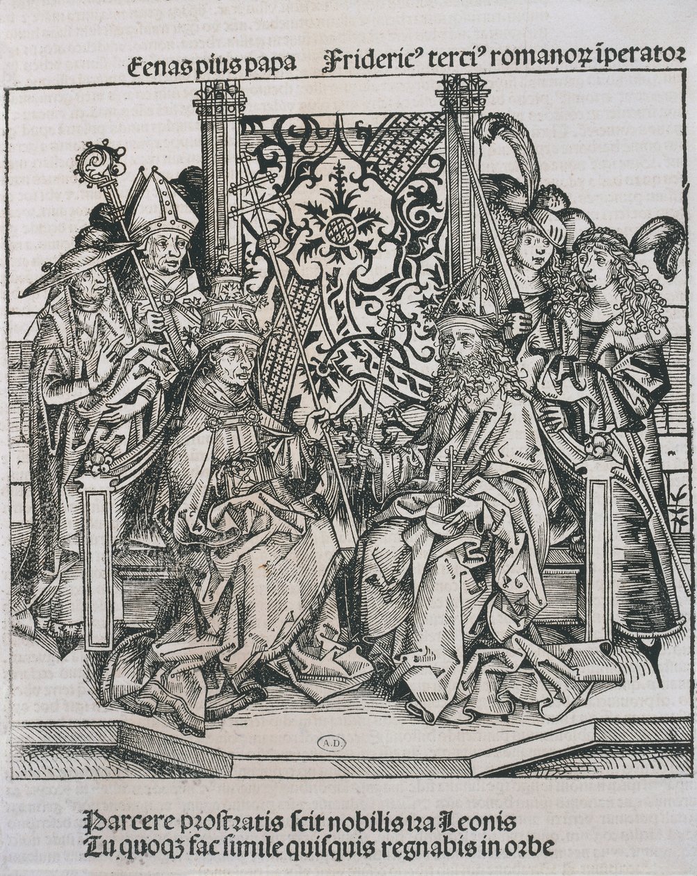 Spotkanie papieża Piusa II z cesarzem niemieckim Fryderykiem III (rycina) autorstwa German School
