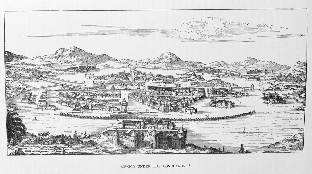 Mexico City Under the Conqueror, z „Narracyjnej i krytycznej historii Ameryki”, pod redakcją Justina Winsora, Londyn, 1886 autorstwa German School