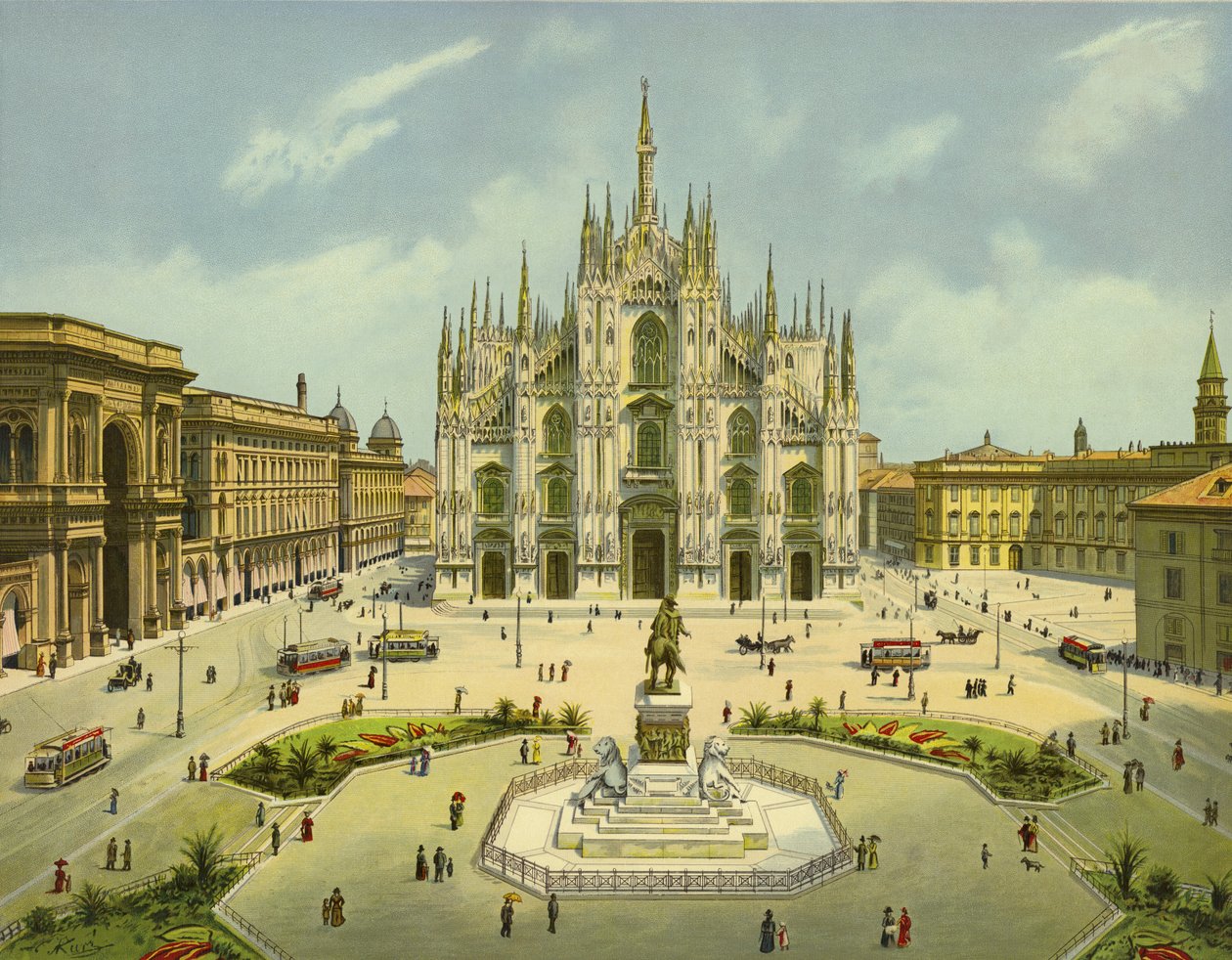 Mediolan, Piazza del Duomo (chromolitho) autorstwa German School