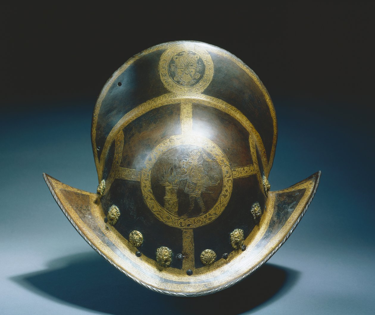 Morion Gwardii Państwowej elektora saskiego Chrystiana I, Norymberga, ok. 1580-91 (trawiona i złocona rdzawa stal) autorstwa German School