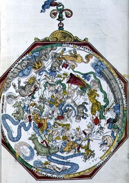 Ms 1517 Pozycje gwiazdozbiorów na niebie północnym, ilustracja z Astronomicum Caesareum Petera Apiana (Bennewitz) (1495-1552) wyd. w Ingolstadt autorstwa German School
