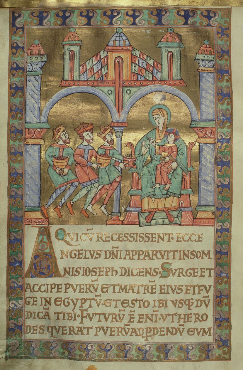 Pani Czart. 1207, IV, fol.V v. Adoracja Trzech Króli, z Ewangeliarza katedry płockiej, ok.1075 autorstwa German School