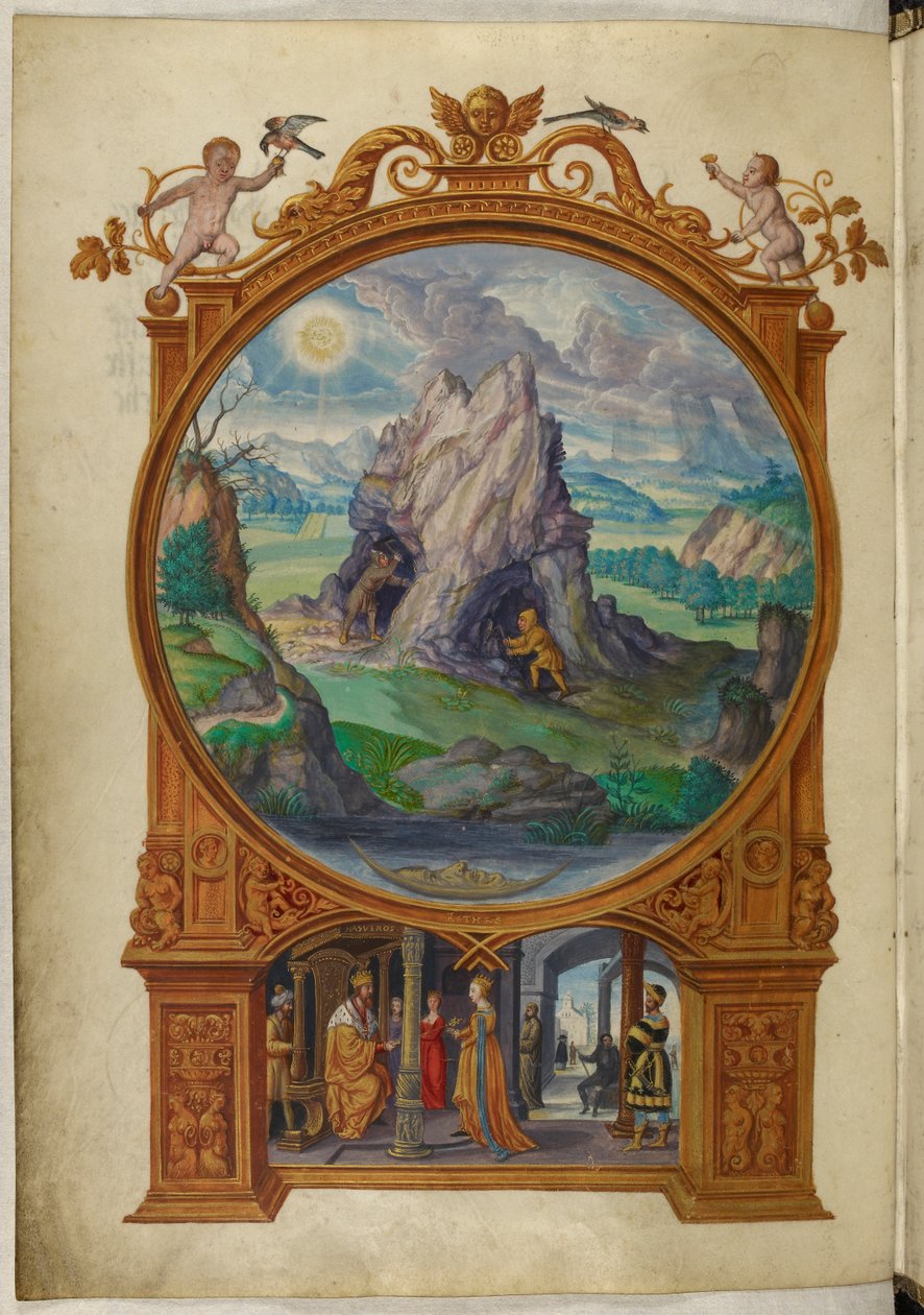 Ms Harley 3469, f.13v Alchemicy szukający złota, pierwsza przypowieść z „Splendor Solis” Salomona Trismosina autorstwa German School