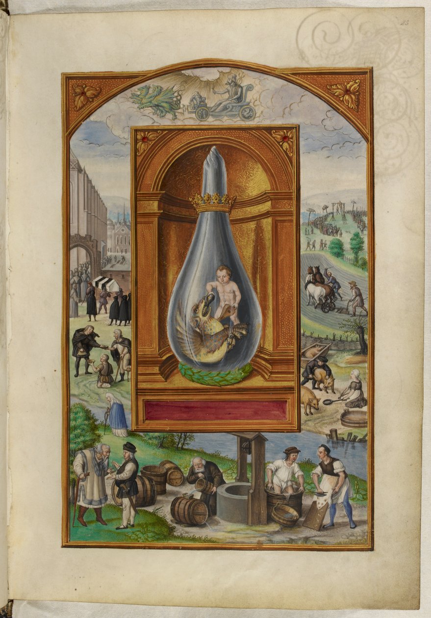 Ms Harley 3469, f.23 Dziecko i smok w kolbie, Czwarty Traktat, z „Splendor Solis” Salomona Trismosina autorstwa German School