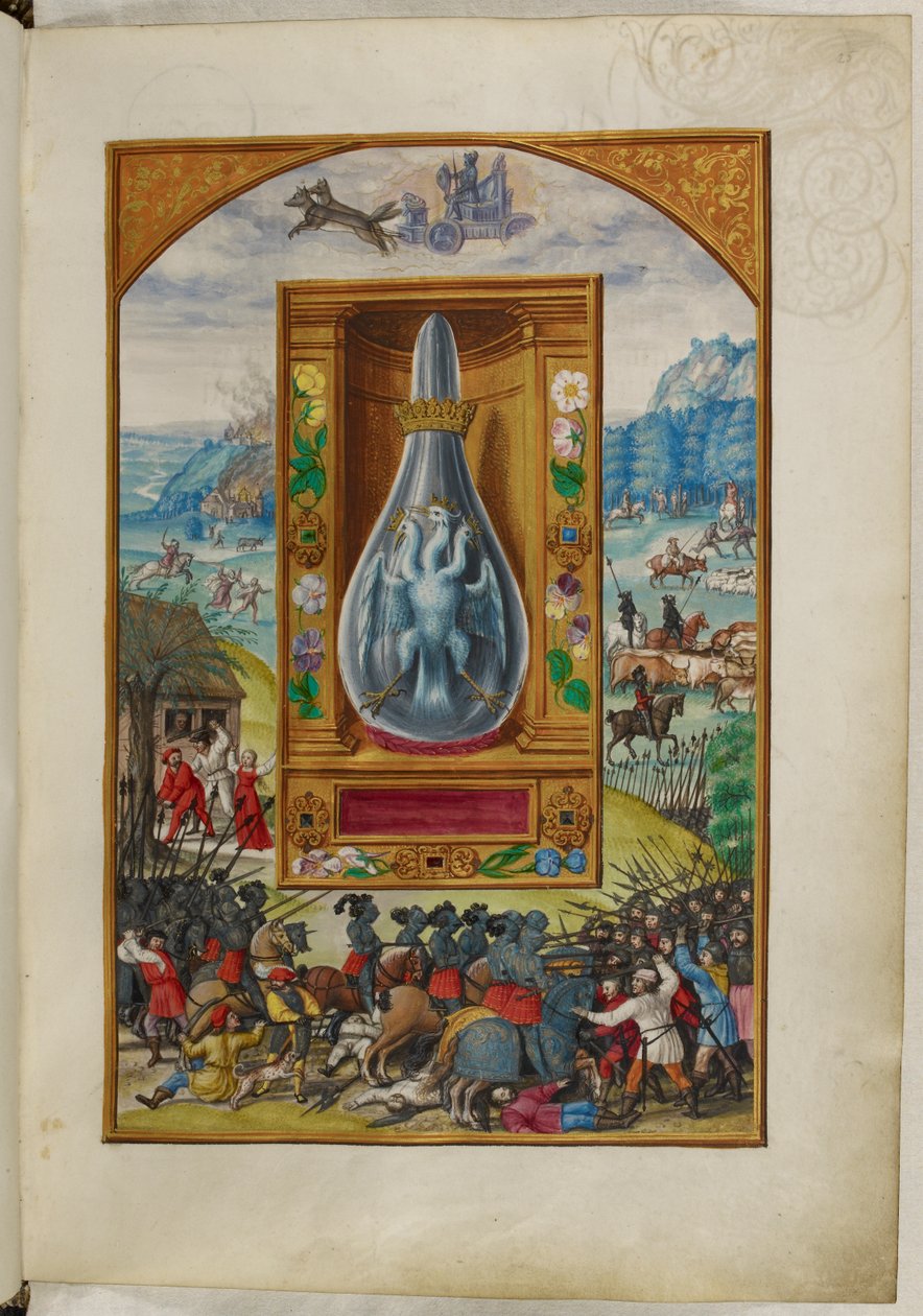 Ms Harley 3469, f.25 Trójgłowy ptak w piersiówce, Czwarty Traktat, z „Splendor Solis” Salomona Trismosina autorstwa German School