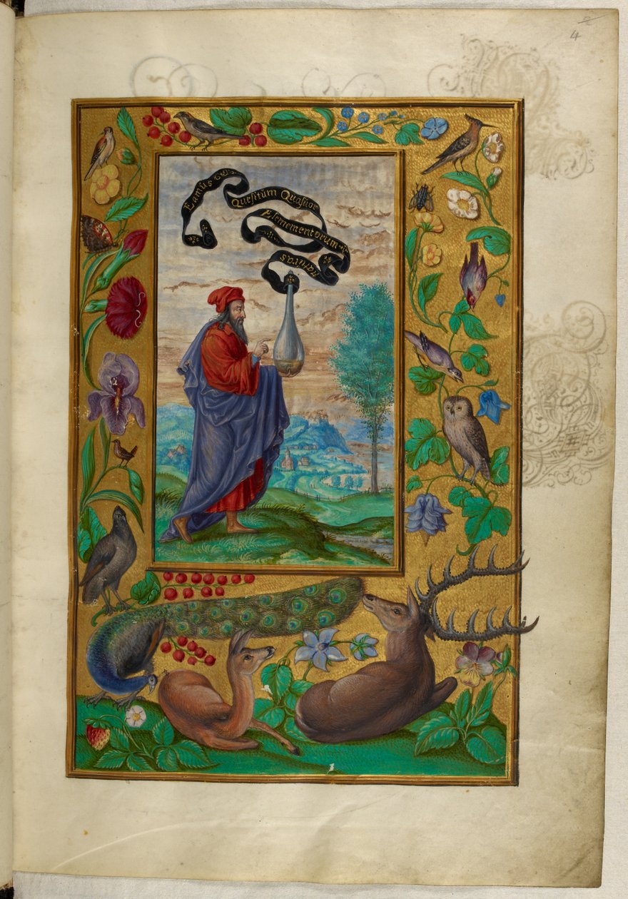 Ms Harley 3469, f.2 Filozof z kolbą, Pierwszy traktat, z „Splendor Solis” Salomona Trismosina autorstwa German School