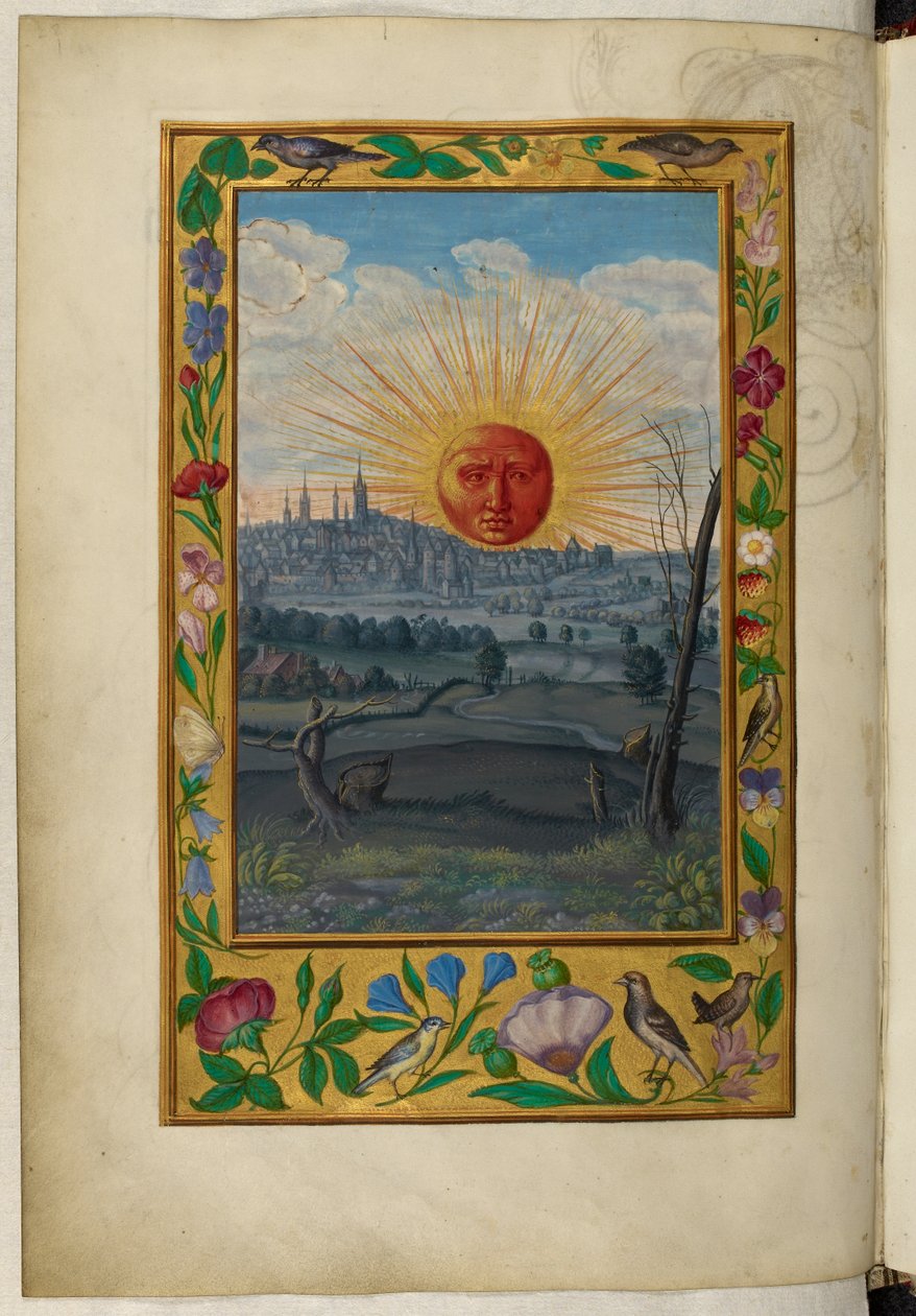 Ms Harley 3469, f.33v Sun z unoszącą się ludzką twarzą, piąty traktat, z „Splendor Solis” Salomona Trismosina autorstwa German School