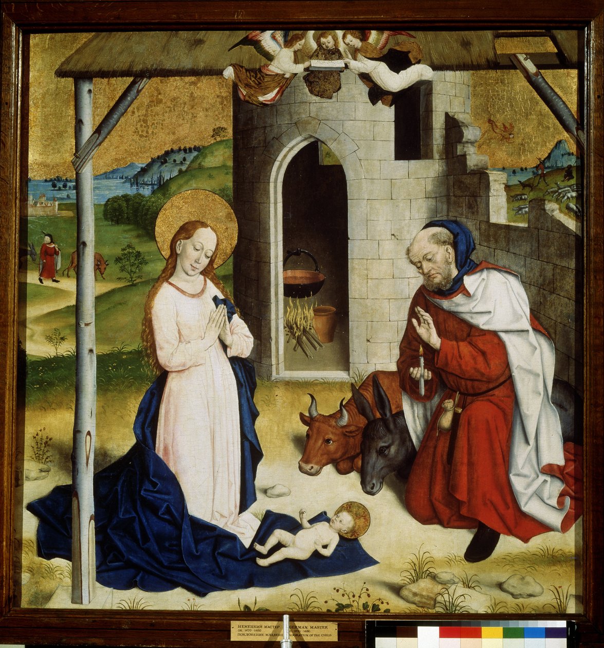 "Nativite" (Adoracja Dzieciątka Jezus) Temper ze szkoły niemieckiej. 1470-1480 Muzeum Puszkina, Moskwa autorstwa German School