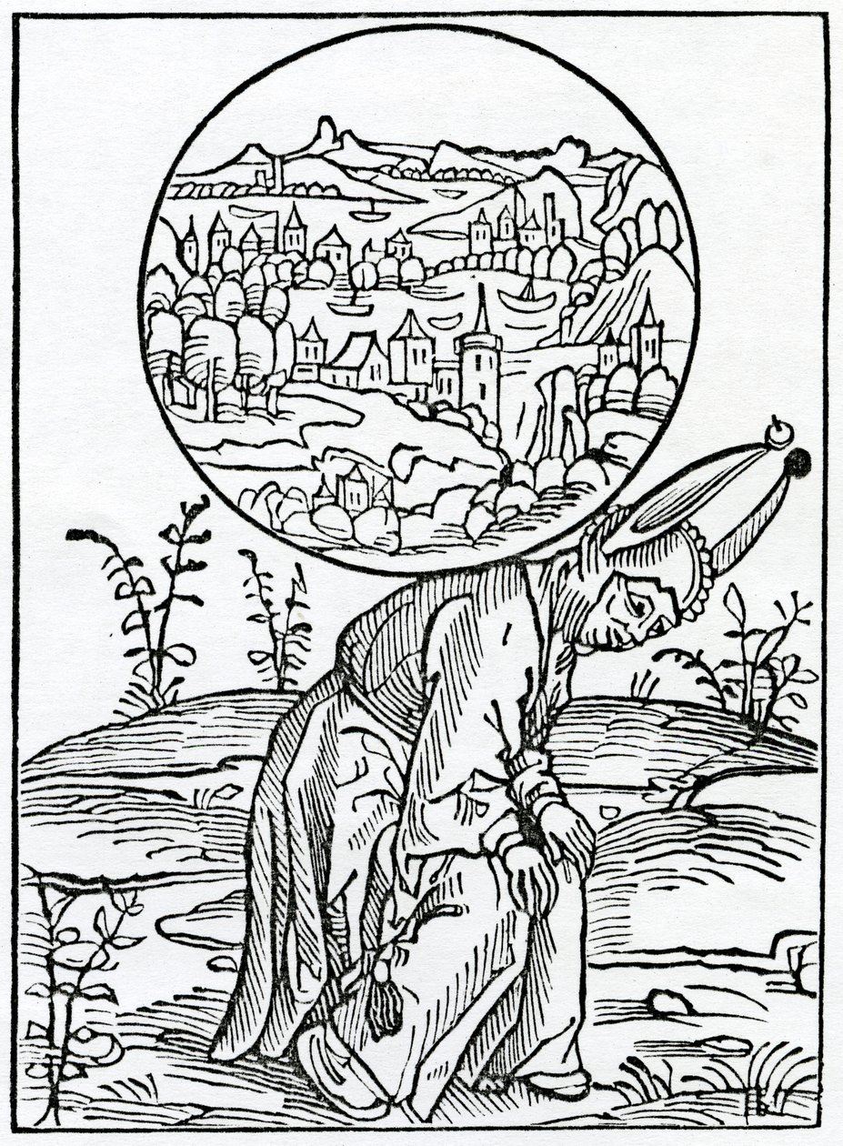 O przesadnie wielkim i wymagalnym kuryozycie ludzi, ilustracja z angielskiego przekładu „Statek głupców” Aleksandra Barclay