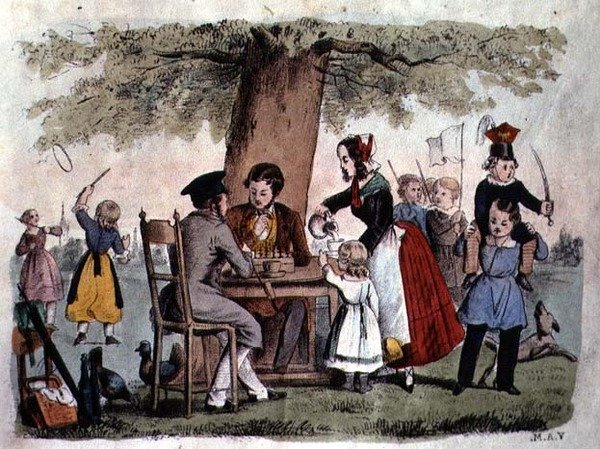 Igrzyska na świeżym powietrzu, Niemcy, ok. 1860 r. (rycina kolorowa) autorstwa German School