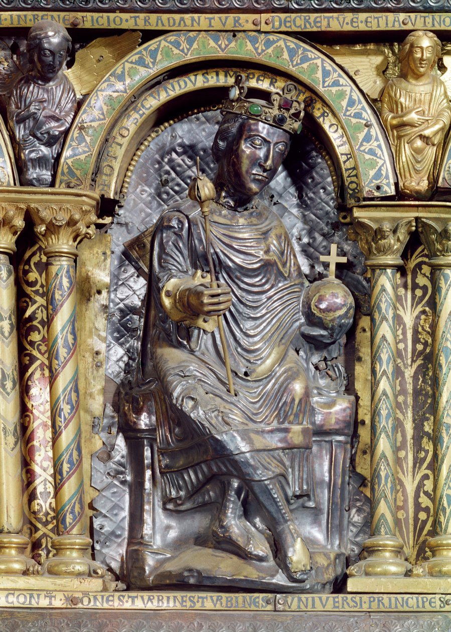 Otto II (955-83), cesarz rzymski, fragment ze świątyni cesarza Karola Wielkiego (742-814), 1215 (złota i emalia champleve) autorstwa German School