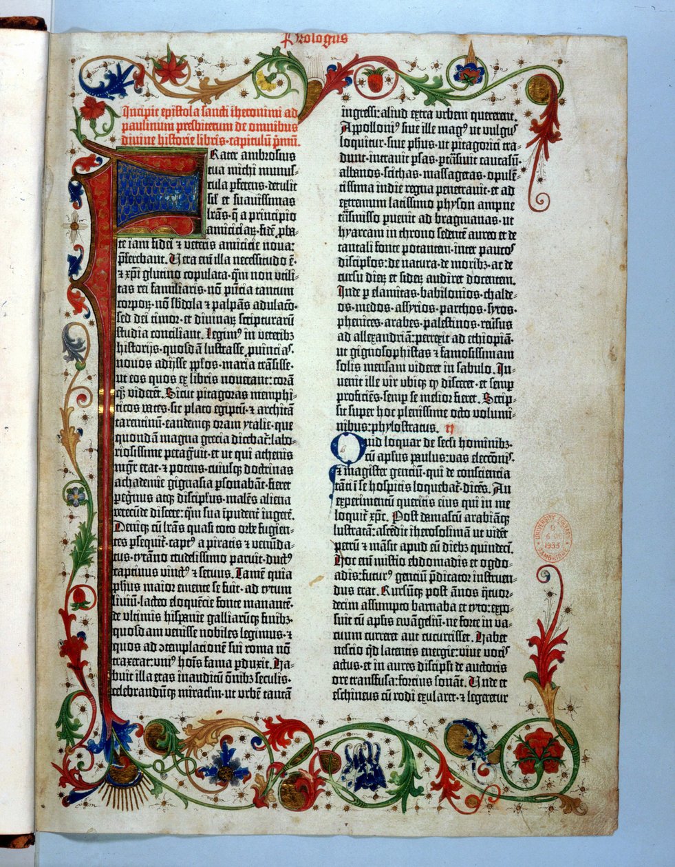 Strona z Biblii Gutenberga, Moguncja, ok. 1455 autorstwa German School