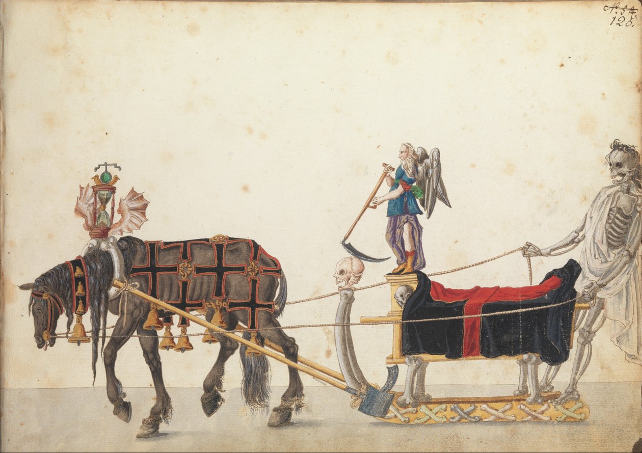 Korowód sań w paradzie, ok. 1640 (pióro i atrament, akwarela i wash) autorstwa German School