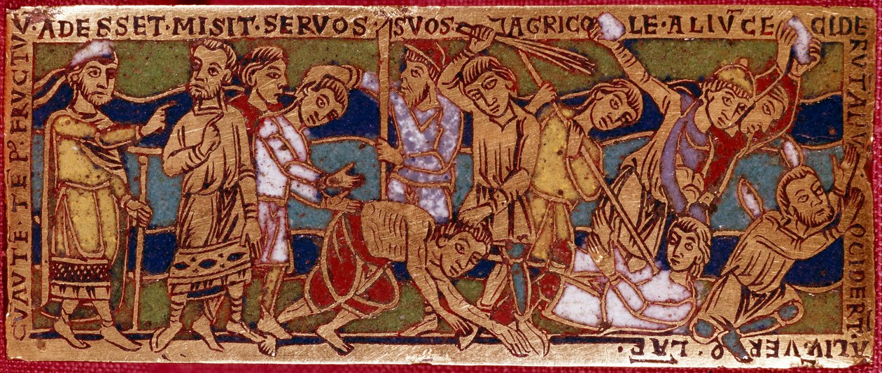 Przypowieść o pracownikach winorośli lub przypowieść o pracownikach godziny jedenastej. Tabliczka emaliowana na miedzi. Szkoła Rhenane. XII wiek. Florencja, Nazionale Museo del Bargello autorstwa German School