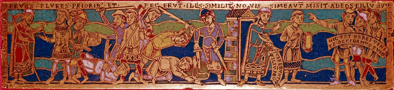 Przypowieść o pracownikach winorośli lub przypowieść o pracownikach godziny jedenastej. Tabliczka emaliowana na miedzi. Szkoła Rhenane. XII wiek. Florencja, Nazionale Museo del Bargello autorstwa German School