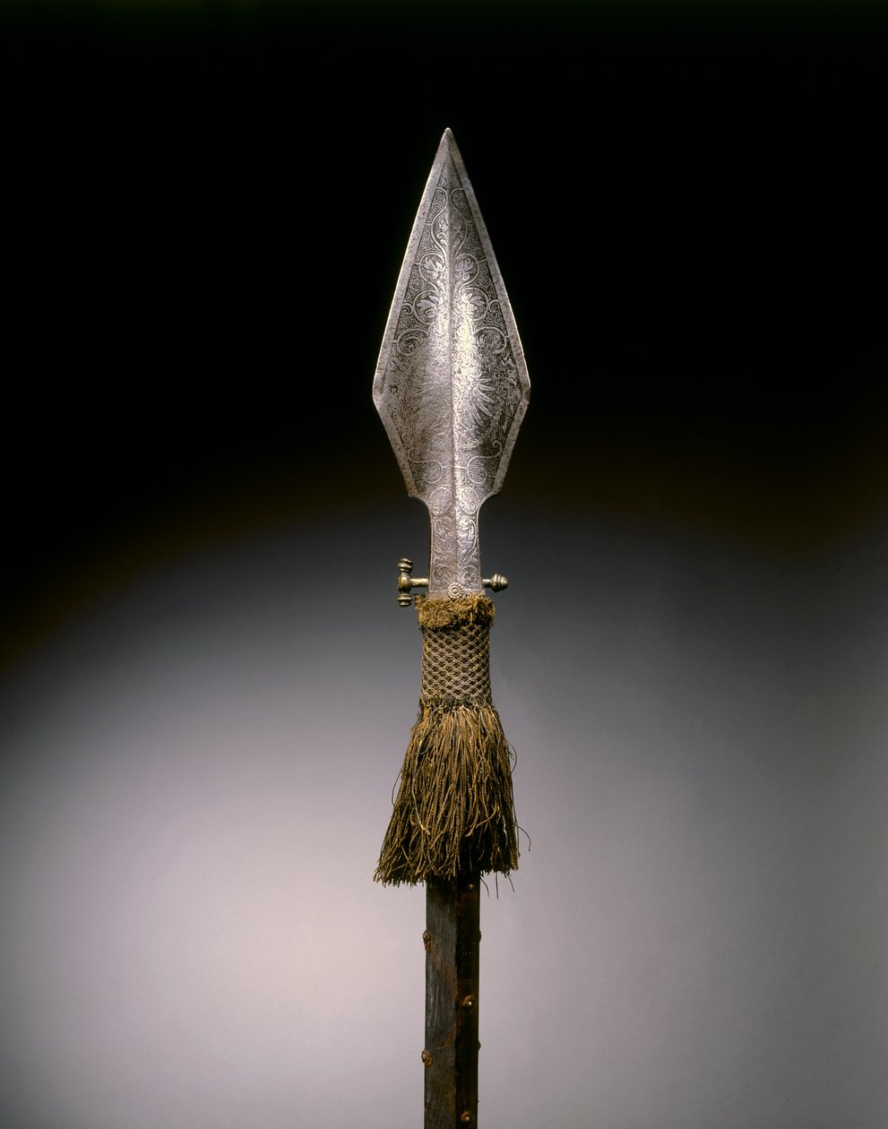 Włócznia paradna, Augsburg, ok. 1570-1600 (stal, mosiądz, drewno i skóra z wełnianym chwostem) autorstwa German School