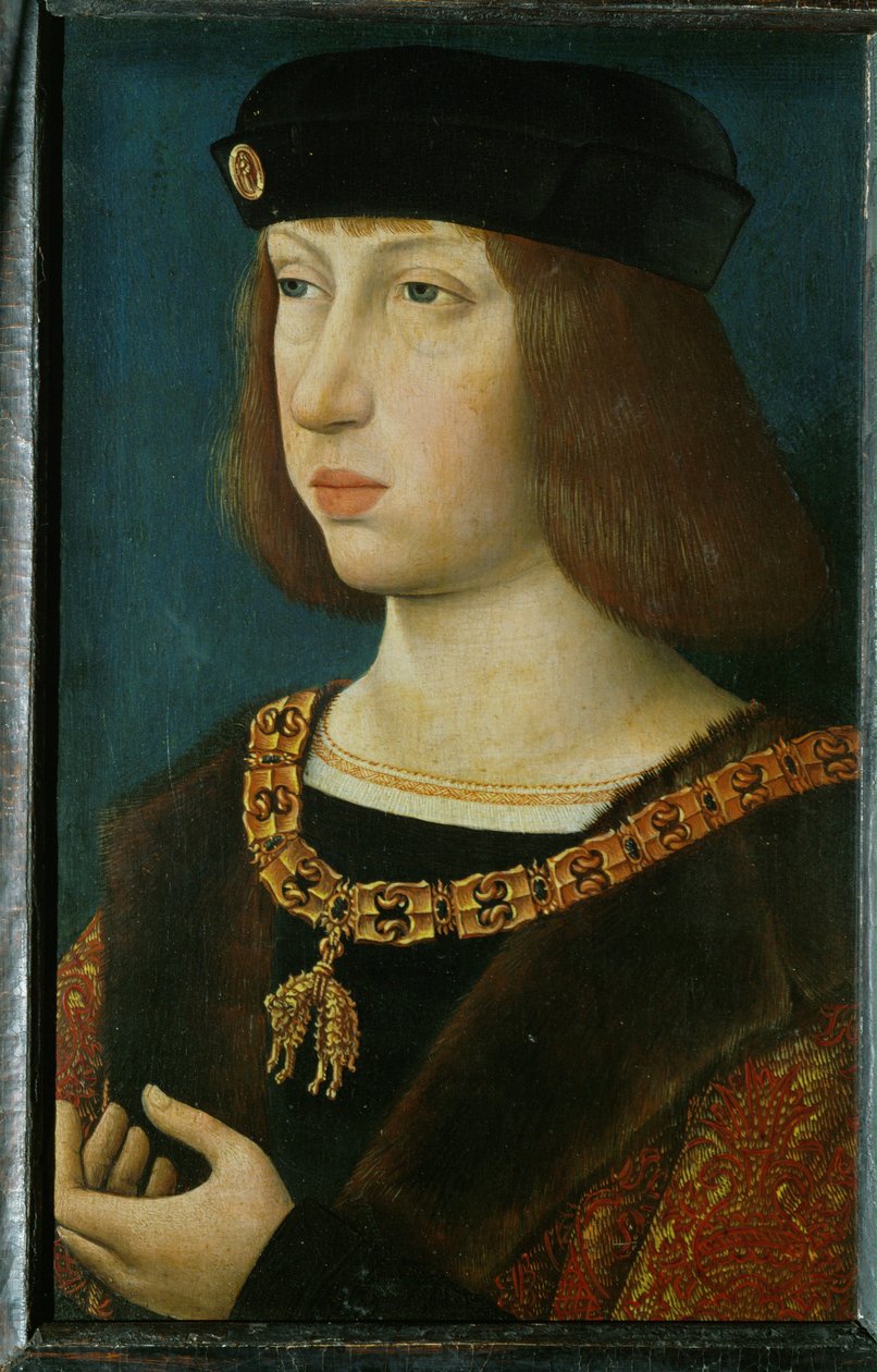 Philipp der Schoene, syn Maksymiliana I i Marii de Bourgogne ... (obraz na drewnie) autorstwa German School