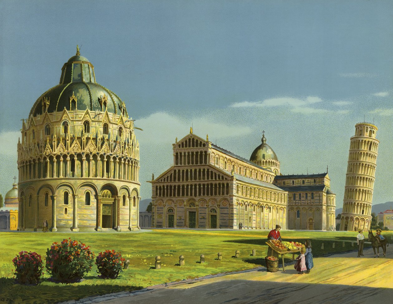 Piza, baptysterium, katedra, Krzywa Wieża (chromolitografia) autorstwa German School