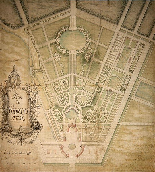 Plan Wilhelmsthal (pióro, tusz i akwarela na papierze) autorstwa German School