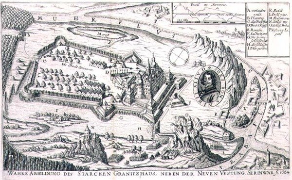 Plan twierdzy granitowej w pobliżu New Serinwar w 1664 r., ilustracja z księgi o kampaniach osmańskich w Europie, sztychowana przez Paula Fursta (ok.1605-66) (rycina) autorstwa German School