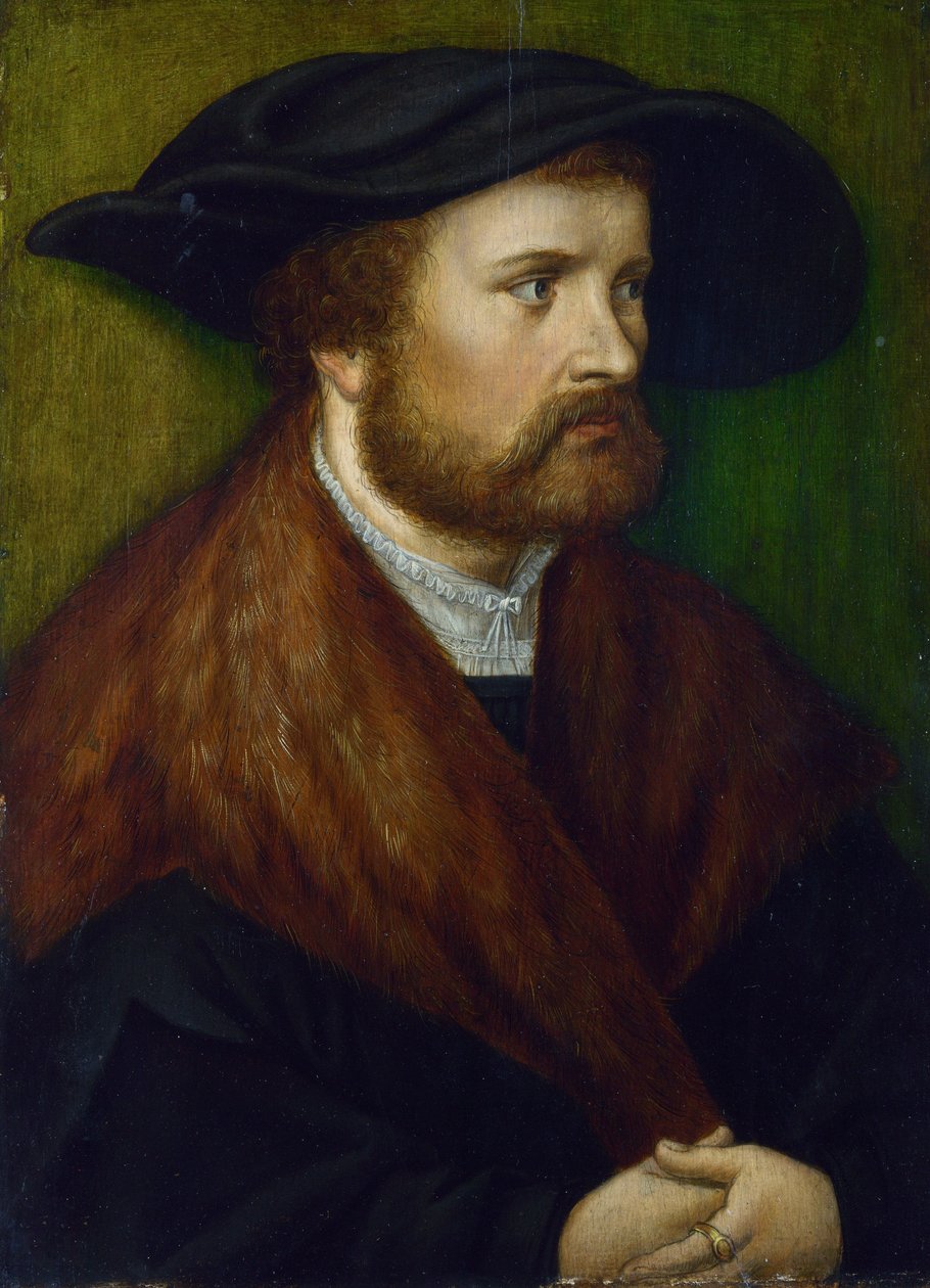 Anonimowy obraz „Portret mężczyzny” z południowych Niemiec, około 1530 r. w Londynie National Gallery autorstwa German School