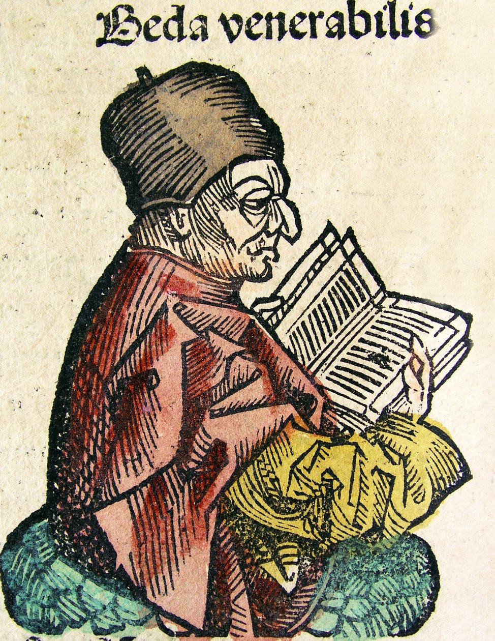 Portret Bedy (673-735), opublikowany w Kronice norymberskiej, 1493 autorstwa German School