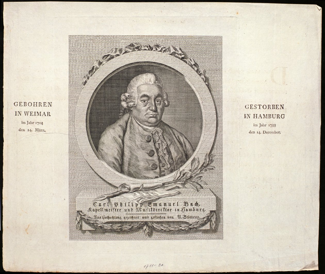 Portret Carla Philippa Emanuela Bacha (1714-88) grawerowany przez C.D. Krohna, 1788 autorstwa German School