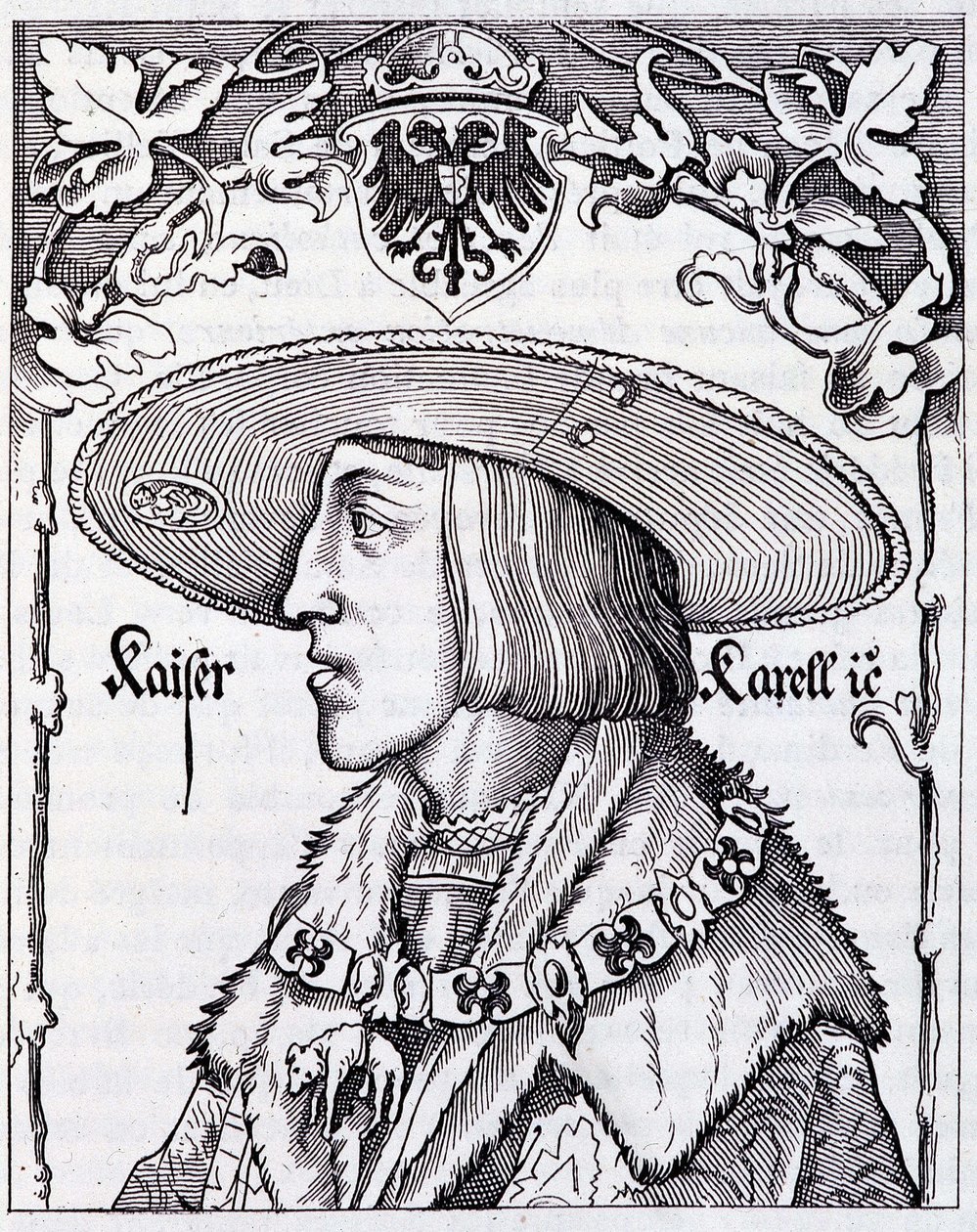 Portret młodego Karola V - rycina z XVI-wiecznej grafiki niemieckiej autorstwa German School