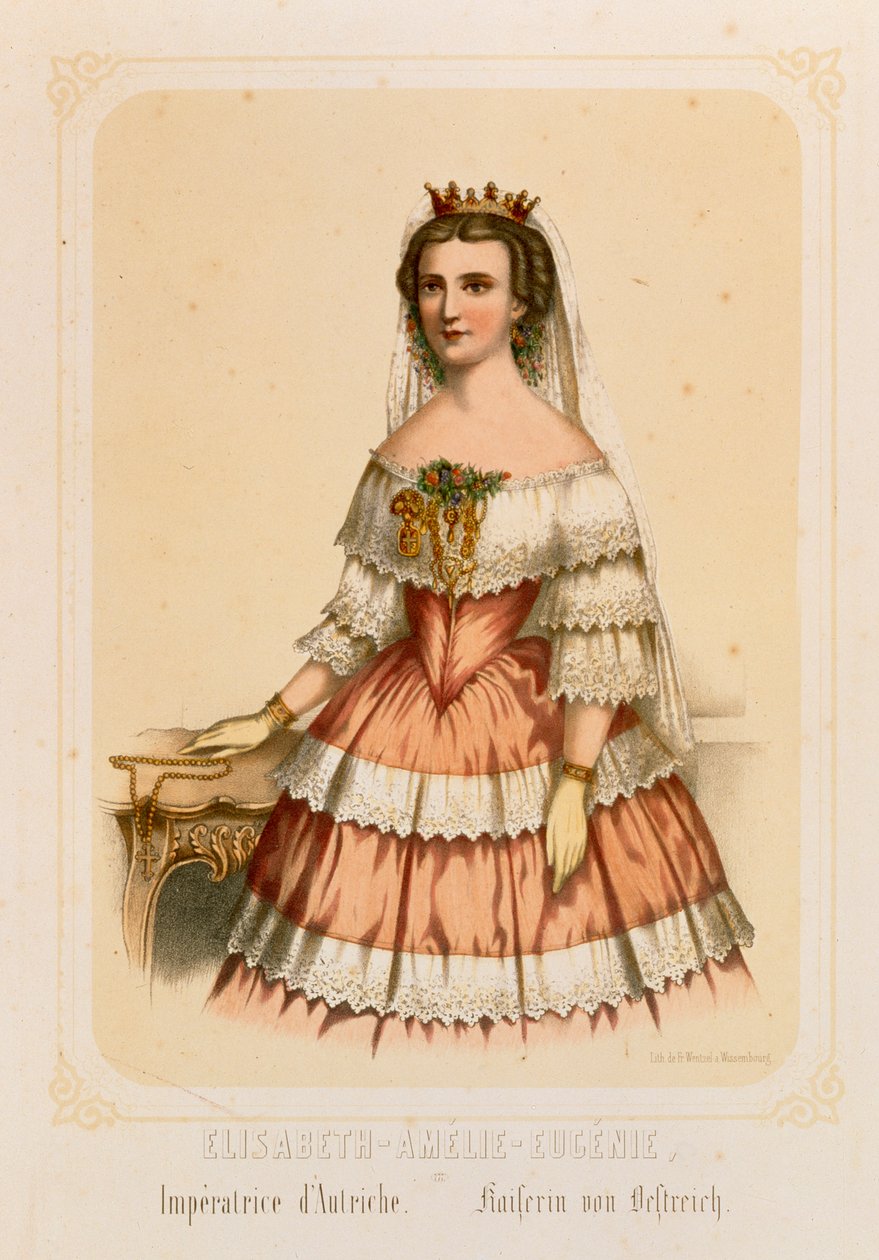 Portret Elżbiety Bawarskiej, cesarzowej Austrii, wydrukowany przez ks. Wentzel, Wissembourg, 1860 autorstwa German School