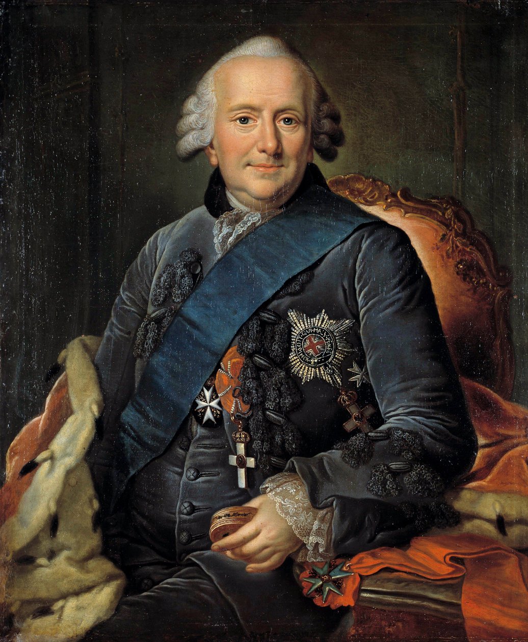 Portret Ferdynanda, księcia Brunszwiku (1721-1797), głównodowodzącego wojsk pruskich, zdobi insygnia orderu podwiązki Anonimowe malarstwo niemieckie autorstwa German School