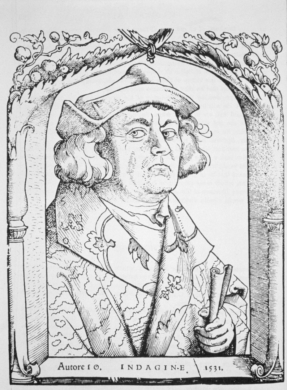 Portret Jana z Indaginy, według Hansa Baldunga Griena, z Chiromantia autorstwa Ioannesa ab Indagine, Strasburg 1531, ilustrowany w History of Magic, wydanej pod koniec XIX wieku autorstwa German School