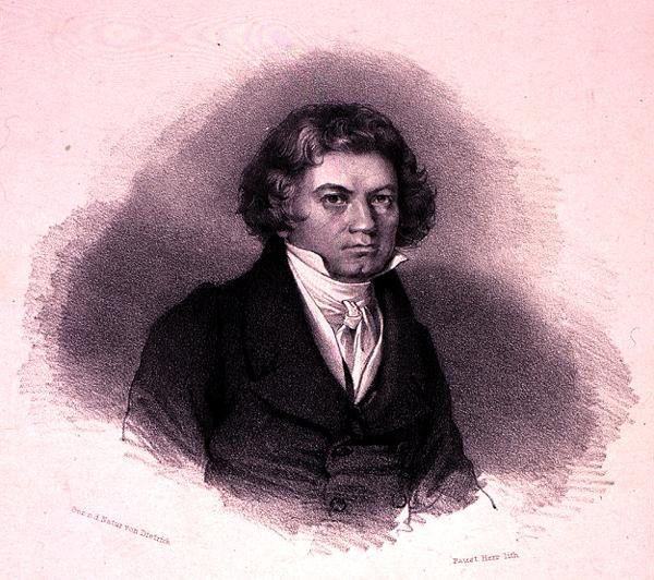 Portret Ludwiga van Beethovena (1770-1827) rytowany przez Faustina Herra (lito) autorstwa German School