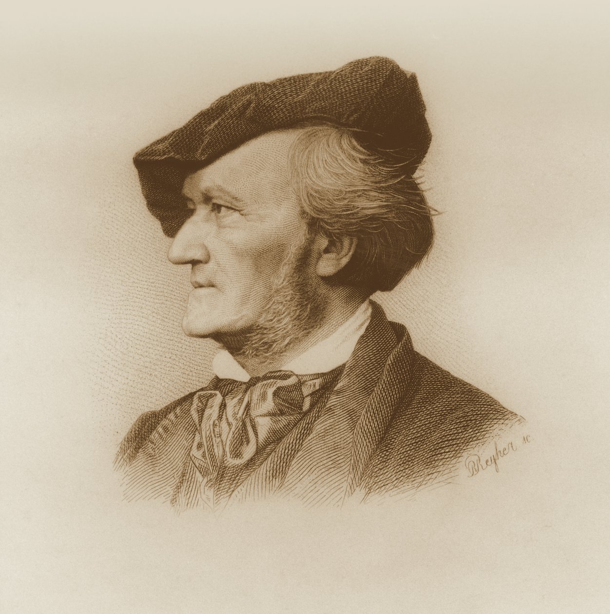 Portret Richarda Wagnera (1813-83) niemieckiego kompozytora, ryty przez Roberta Reyhera (1838-77) (patrz także 93368) autorstwa German School