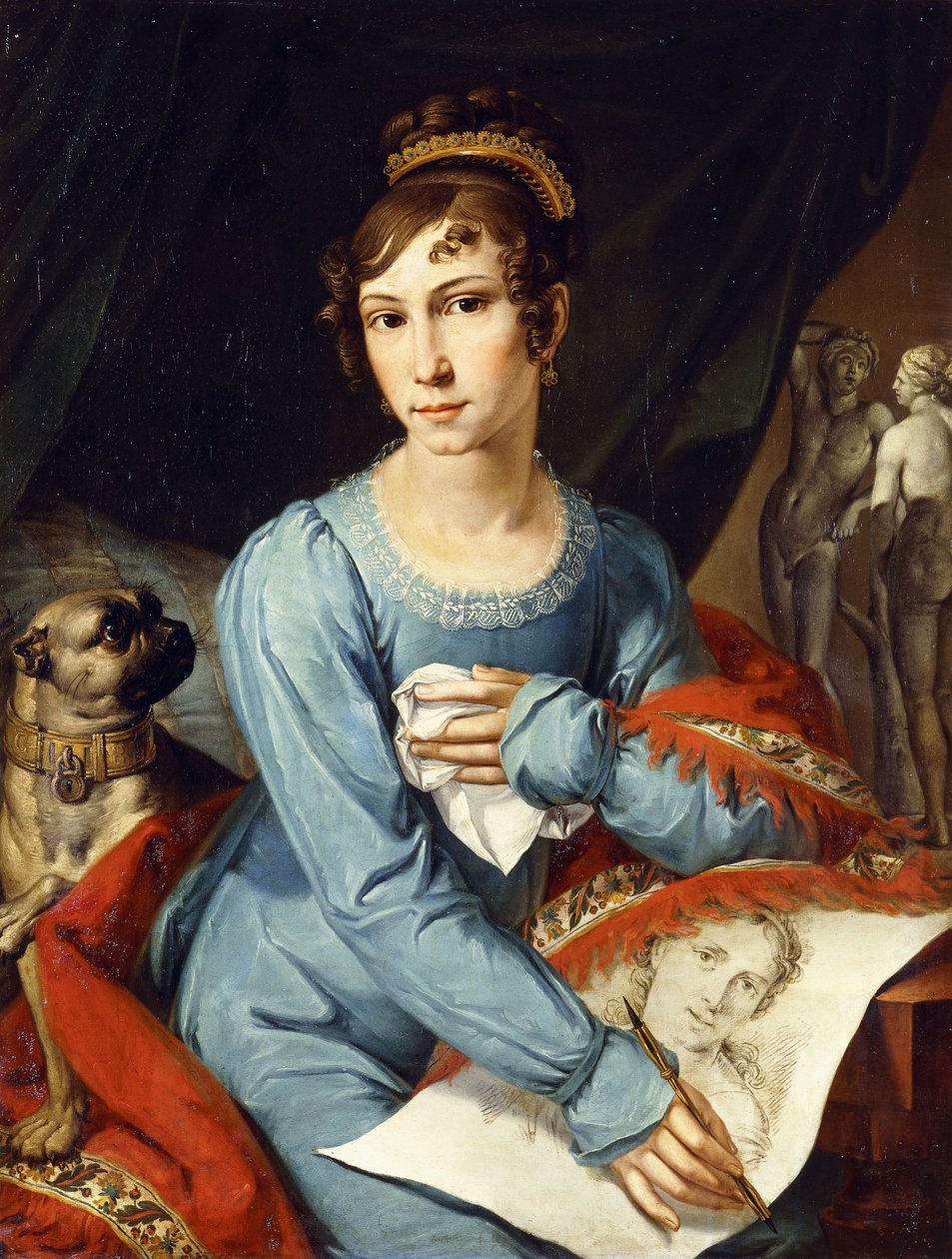 Portret damy z mopsem, autorstwa German School
