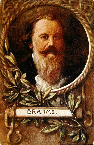 Pocztówka przedstawiająca Johannesa Brahmsa (1833-97) ok. 1910 (kolor lito) autorstwa German School