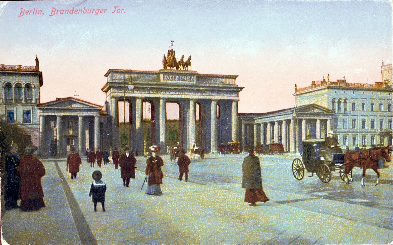 Pocztówka przedstawiająca Bramę Brandenburską w Berlinie, przed 1914 (zdjęcie kolorowe) autorstwa German School