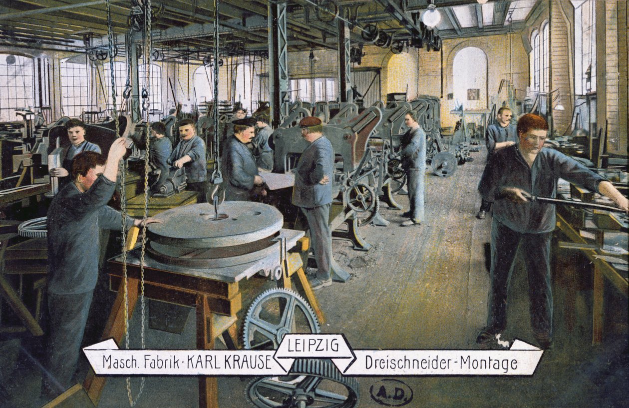 Pocztówka przedstawiająca fabrykę Karla Krausego w Lipsku, ok. 1905 (zdjęcie kolorowe) autorstwa German School