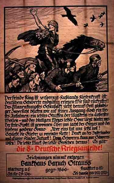 Plakat reklamujący „8. niemieckie obligacje wojenne” (kolor lito) autorstwa German School