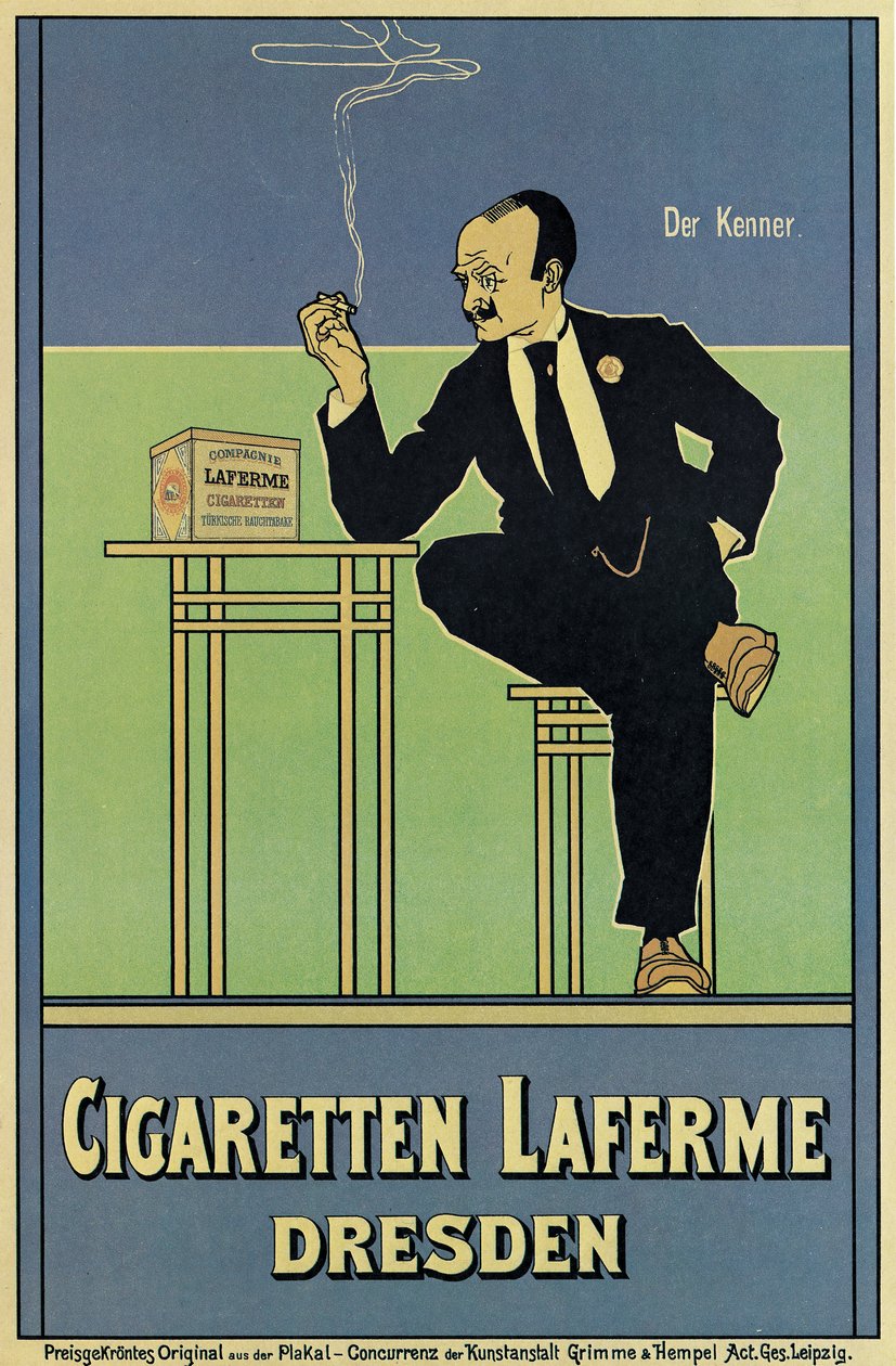 Plakat reklamujący papierosy Laferme autorstwa German School