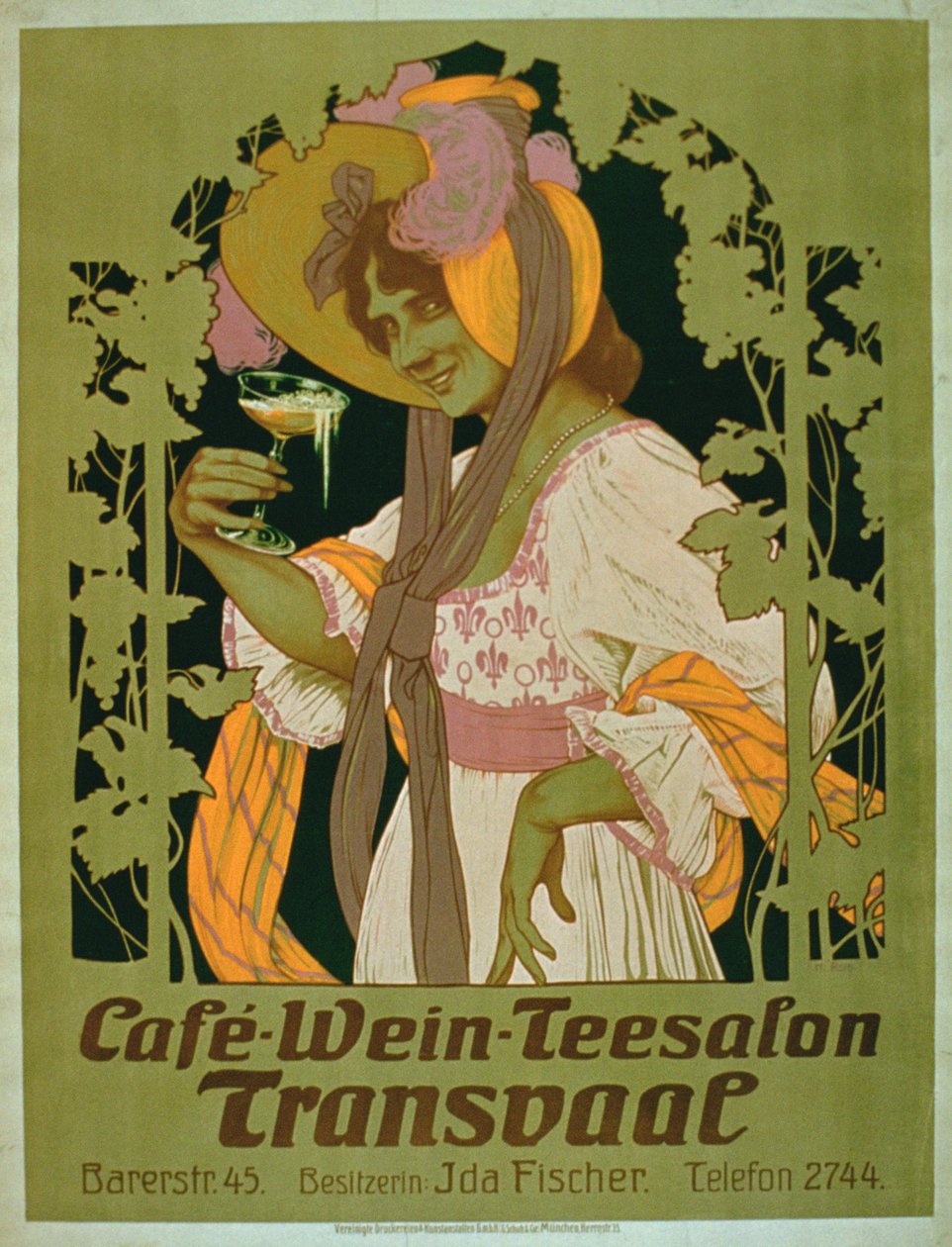 Plakat reklamujący Transvaal Salon Kawy, Wina i Herbaty autorstwa German School