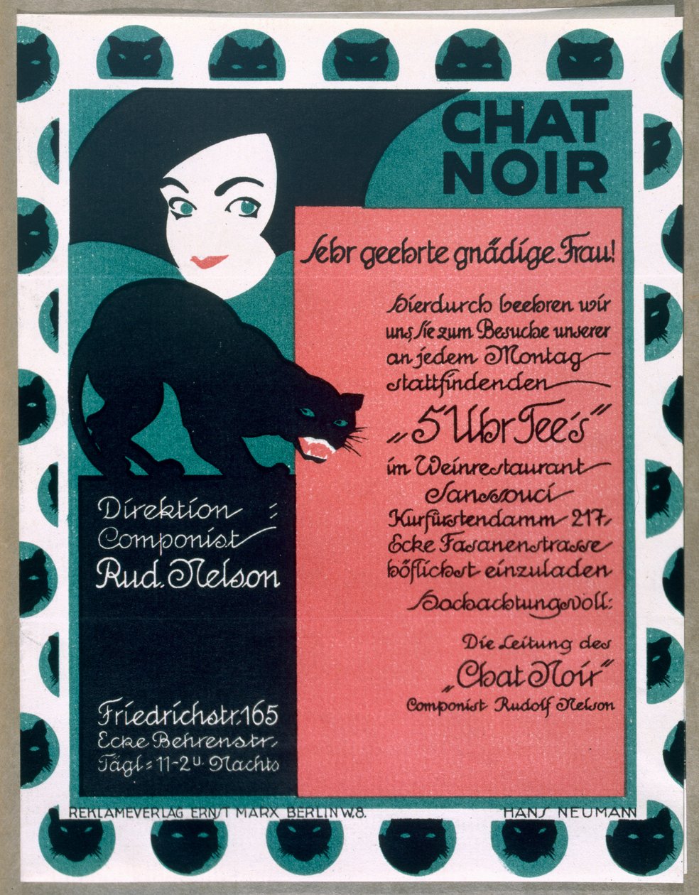 Plakat reklamujący kabaret "Chat Noir" w Berlinie autorstwa German School