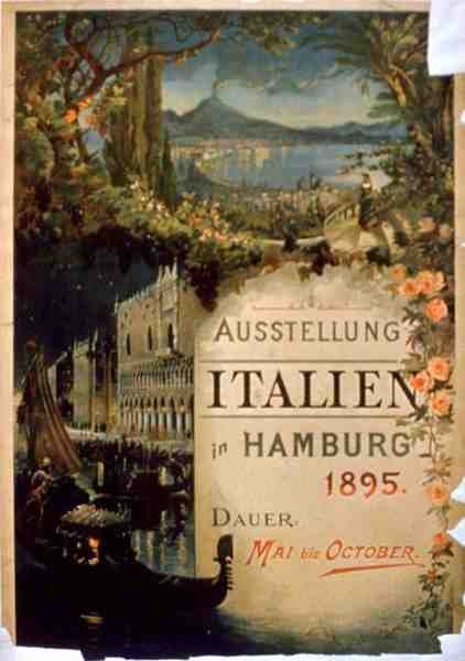 Plakat reklamujący „Włoską wystawę w Hamburgu”, maj-październik 1895 (kolor lito) autorstwa German School