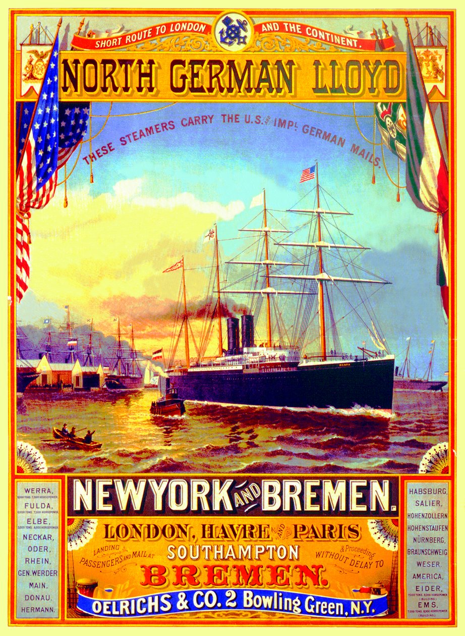 Plakat reklamujący północnoniemiecką linię Lloyd, 1883 autorstwa German School