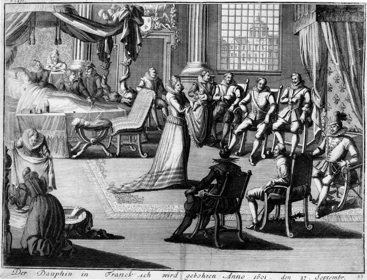 Prezentacja w Fontainebleau delfina ojcu, królowi Henrykowi IV, dnia 27 września 1601 r. autorstwa German School